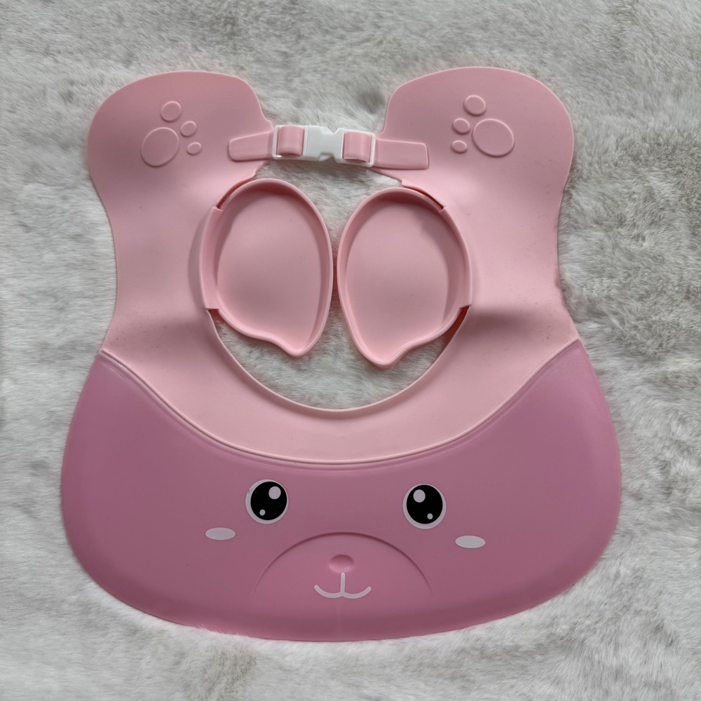Pink Bear Baby Shower Cap Adjustable Silicone Bath Visor with Ear Protection